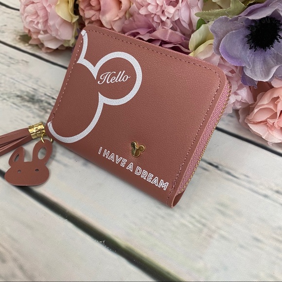 Vegan Leather Dusty Rose Mickey Mouse Coin Purse Wallet - Picture 3 of 10